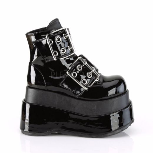 Product image of Demonia BEAR-104 Black Patent-Vegan Faux Leather 4 1/2 inch Tiered Platform Lace-Up Ankle Boot Side Zip
