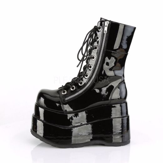 Product image of Demonia BEAR-265 Black Patent 4 1/2 inch Tiered Platform Lace-Up Mid-Calf Boot Inner & Outer Zip