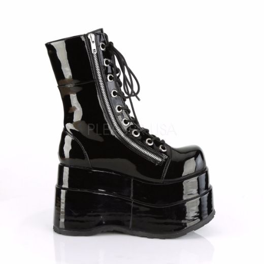 Product image of Demonia BEAR-265 Black Patent 4 1/2 inch Tiered Platform Lace-Up Mid-Calf Boot Inner & Outer Zip