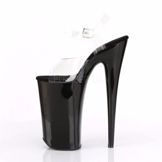 Product image of Pleaser BEYOND-008 Clear/Black 10 inch (25.5 cm) Heel 6 1/4 inch (16 cm) Platform Ankle Strap Sandal Shoes