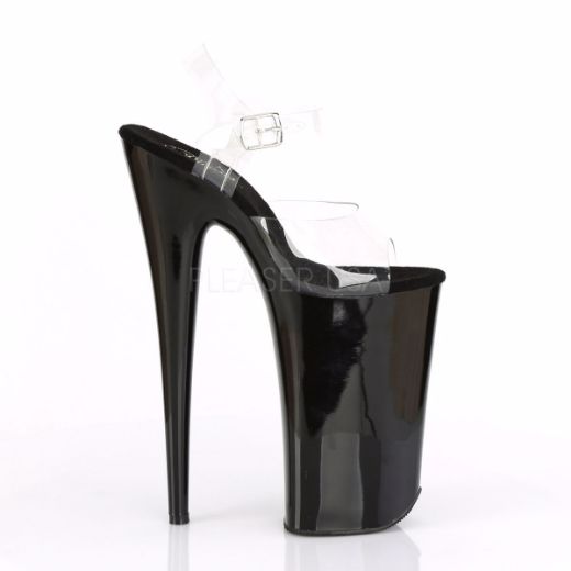 Product image of Pleaser BEYOND-008 Clear/Black 10 inch (25.5 cm) Heel 6 1/4 inch (16 cm) Platform Ankle Strap Sandal Shoes