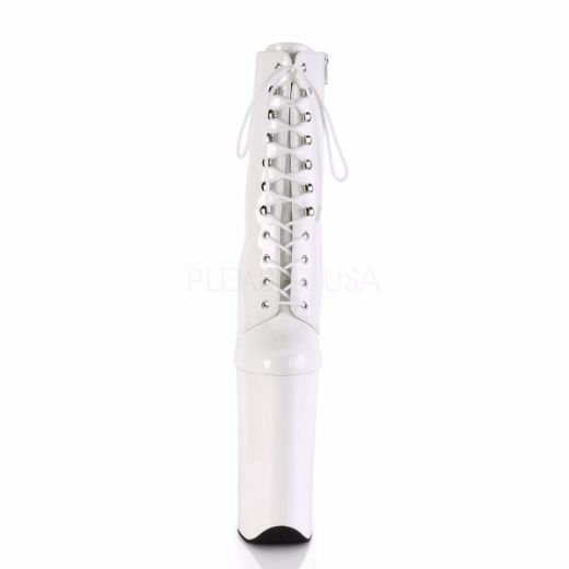 Product image of Pleaser BEYOND-1020 White Patent/White 10 inch (25.5 cm) Heel 6 1/4 inch (15.9 cm) Platform Lace-Up Ankle Boot Side Zip