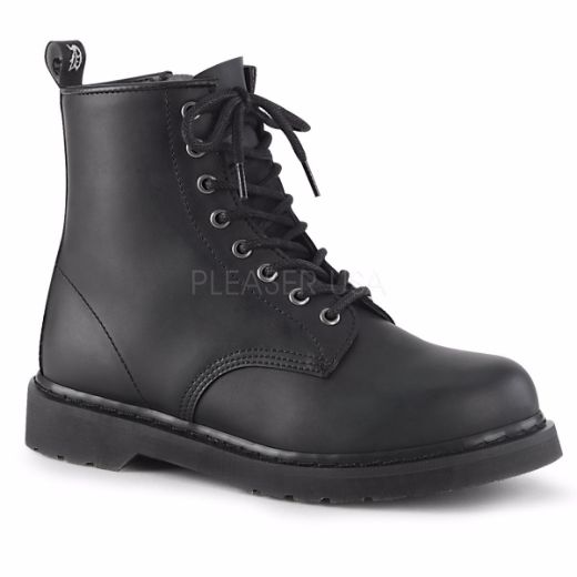 Product image of Demonia Bolts-100 Black Vegan Faux Leather 1 1/4 inch (3.2 cm) Heel 8-Eyelet Mid Calf Unisex Vegan Boot Side Zip