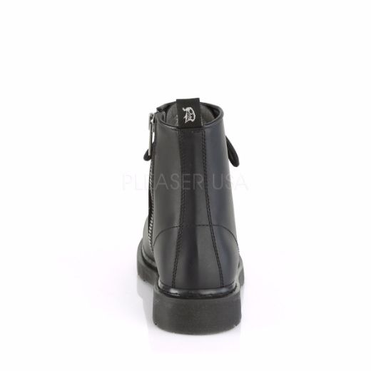 Product image of Demonia Bolts-100 Black Vegan Faux Leather 1 1/4 inch (3.2 cm) Heel 8-Eyelet Mid Calf Unisex Vegan Boot Side Zip