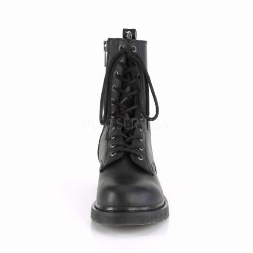 Product image of Demonia Bolts-200 Black Vegan Faux Leather 1 1/4 inch (3.2 cm) Heel 10-Eyelet Mid Calf Unisex Vegan Boot Side Zip