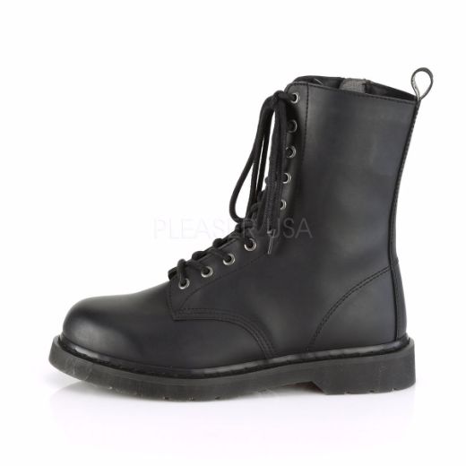 Product image of Demonia Bolts-200 Black Vegan Faux Leather 1 1/4 inch (3.2 cm) Heel 10-Eyelet Mid Calf Unisex Vegan Boot Side Zip