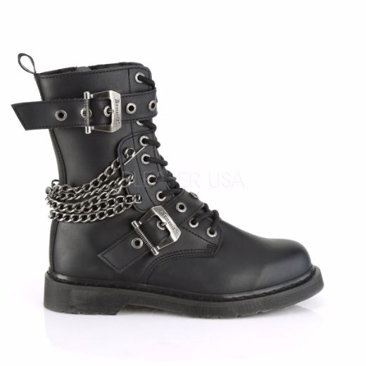 Product image of Demonia Bolts-250 Black Vegan Faux Leather 1 1/4 inch (3.2 cm) Heel 10 Eyelet  Mid-Calf Combat Boot Side Zip