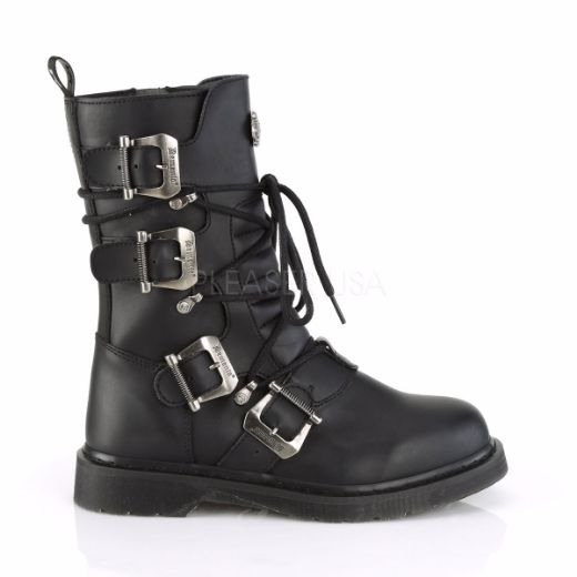 Product image of Demonia Bolts-265 Black Vegan Faux Leather 1 1/4 inch (3.2 cm) Heel Mid-Calf Combat Boot Side Zip
