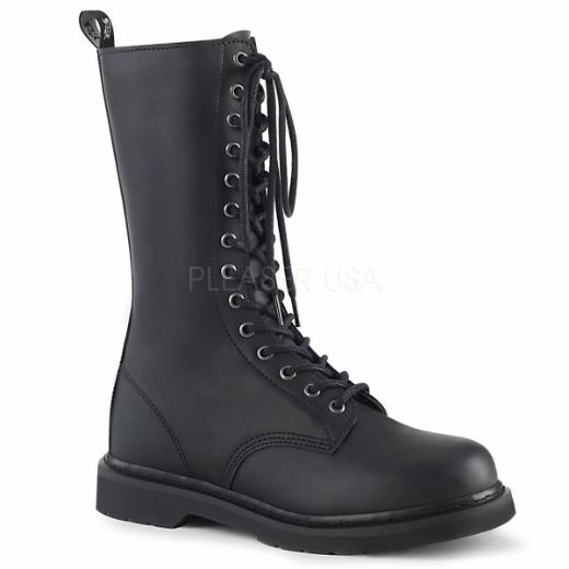 Product image of Demonia Bolts-300 Black Vegan Faux Leather 1 1/4 inch (3.2 cm) Heel 14-Eyelet Mid Calf Unisex Vegan Boot Side Zip