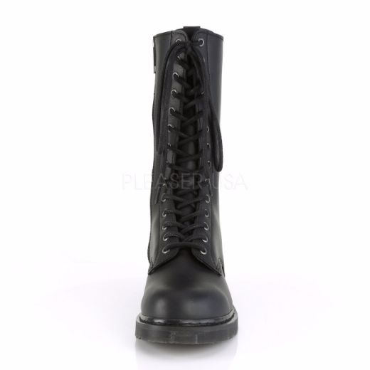 Product image of Demonia Bolts-300 Black Vegan Faux Leather 1 1/4 inch (3.2 cm) Heel 14-Eyelet Mid Calf Unisex Vegan Boot Side Zip