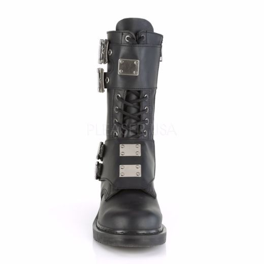 Product image of Demonia Bolts-345 Black Vegan Faux Leather 1 1/4 inch (3.2 cm) Heel 14 Eyelet  Mid-Calf Combat Boot Side Zip