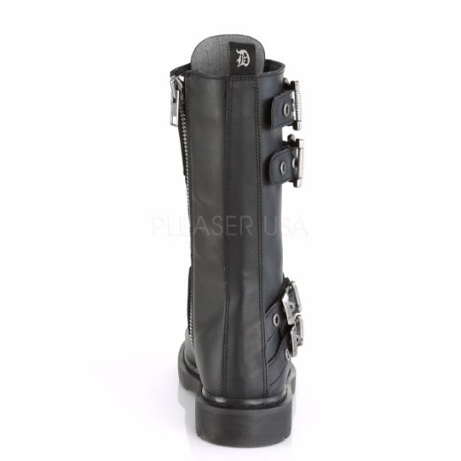 Product image of Demonia Bolts-345 Black Vegan Faux Leather 1 1/4 inch (3.2 cm) Heel 14 Eyelet  Mid-Calf Combat Boot Side Zip