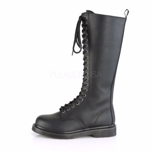 Product image of Demonia Bolts-400 Black Vegan Faux Leather 1 1/4 inch (3.2 cm) Heel 20-Eyelet Knee High Unisex Vegan Boot Side Zip