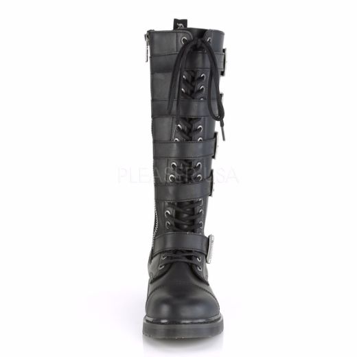 Product image of Demonia Bolts-425 Black Vegan Faux Leather 1 1/4 inch (3.2 cm) Heel 20 Eyelet  Knee High Combat Boot Side Zip
