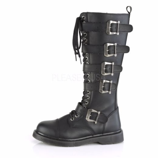 Product image of Demonia Bolts-425 Black Vegan Faux Leather 1 1/4 inch (3.2 cm) Heel 20 Eyelet  Knee High Combat Boot Side Zip