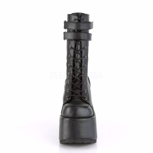 Product image of Demonia CAMEL-250 Black Vegan Faux Leather 5 inch (12.7 cm) Chunky Heel 3 inch (7.5 cm) P/F Lace-Up Mid-Calf Boot Back Zip
