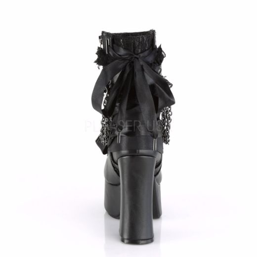 Product image of Demonia CHARADE-110 Black Vegan Faux Leather-Lace Overlay 4 1/2 inch (11.4 cm) Heel 2 inch (5.1 cm) Platform Ankle Boot Side Zip