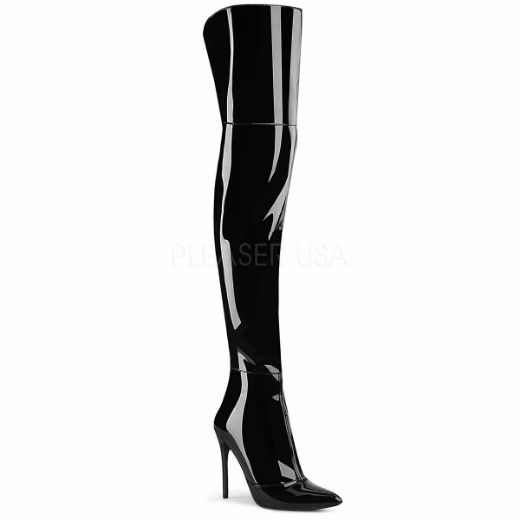 Product image of Pleaser COURTLY-3012 Black Patent 5 inch (11.6 cm) Stretch Thigh High Boot Back Zip