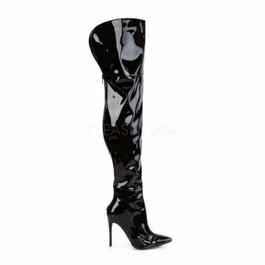 Product image of Pleaser COURTLY-3012 Black Patent 5 inch (11.6 cm) Stretch Thigh High Boot Back Zip