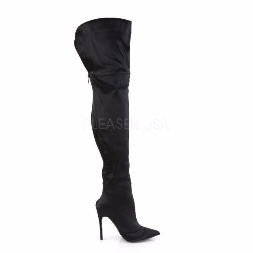 Product image of Pleaser COURTLY-3012 Black Stretch Satin 5 inch (11.6 cm) Stretch Thigh High Boot Back Zip