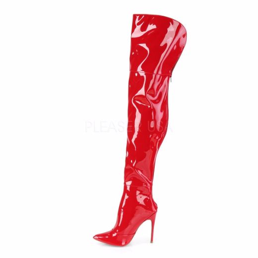 Product image of Pleaser COURTLY-3012 Red Patent 5 inch (11.6 cm) Stretch Thigh High Boot Back Zip