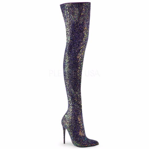 Product image of Pleaser COURTLY-3015 Black Multicolour Glitter 5 inch (11.6 cm) Glitter Thigh High Boot 1/3 Side Zip