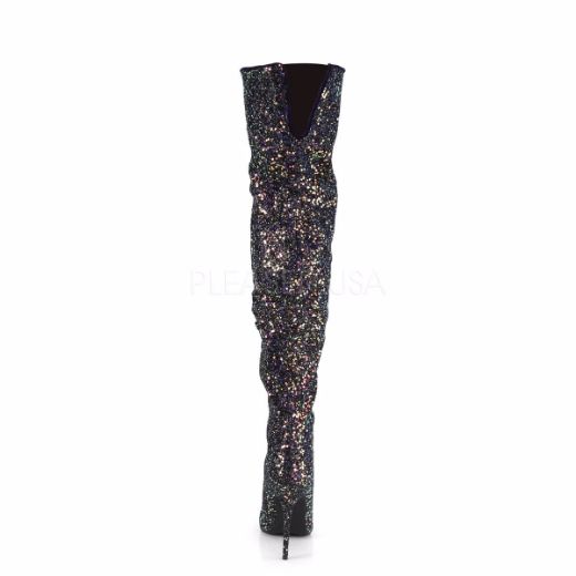 Product image of Pleaser COURTLY-3015 Black Multicolour Glitter 5 inch (11.6 cm) Glitter Thigh High Boot 1/3 Side Zip