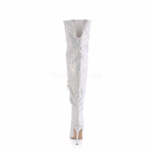 Product image of Pleaser COURTLY-3015 White Multicolour Glitter 5 inch (11.6 cm) Glitter Thigh High Boot 1/3 Side Zip