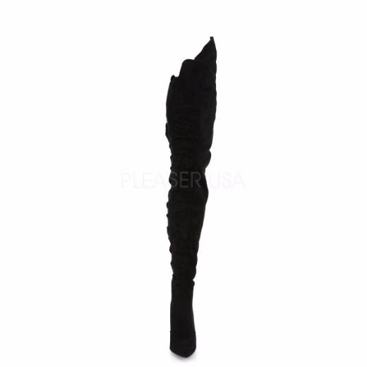 Product image of Pleaser COURTLY-4017 Black Faux Suede 5 inch (11.6 cm) Crotch High Boot 6/7 Side Zip Thigh High Boot