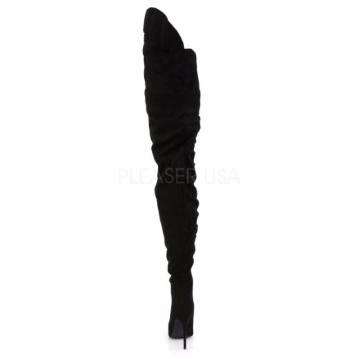 Product image of Pleaser COURTLY-4017 Black Faux Suede 5 inch (11.6 cm) Crotch High Boot 6/7 Side Zip Thigh High Boot