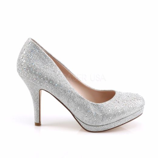 Product image of Fabulicious COVET-02 Silver Glitter Mesh Fabric 3 1/2 inch (8.9 cm) Heel 1/2 inch (1.3 cm) Platform Pump With Rhinestones Embellishment Court Pump Shoes