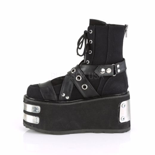 Product image of Demonia DAMNED-116 Black Canvas-Vegan Faux Leather 3 1/2 inch Platform Lace-Up Ankle Boot Back Zip