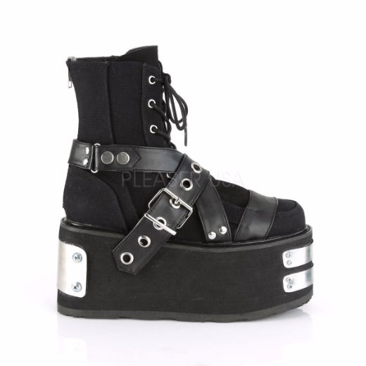 Product image of Demonia DAMNED-116 Black Canvas-Vegan Faux Leather 3 1/2 inch Platform Lace-Up Ankle Boot Back Zip