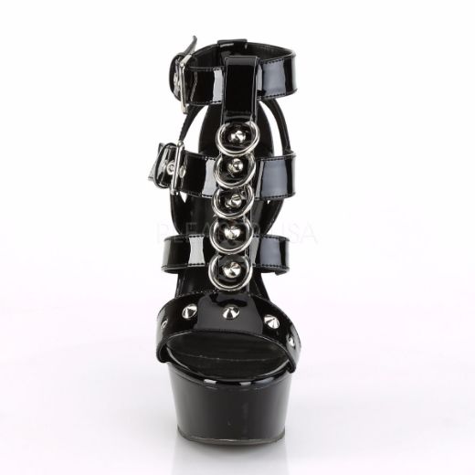 Product image of Pleaser DELIGHT-658 Black Patent/Black 6 inch (15.2 cm) Heel 1 3/4 inch (4.5 cm) Platform Strappy T-Straps Close Back Sandal Shoes