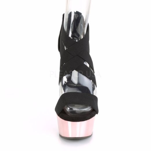 Product image of Pleaser DELIGHT-669 Black Elastic Band-Faux Leather/R Gold Chrome 6 inch (15.2 cm) Heel 1 3/4 inch (4.5 cm) Platform Criss Cross Sandal Back Zip Shoes
