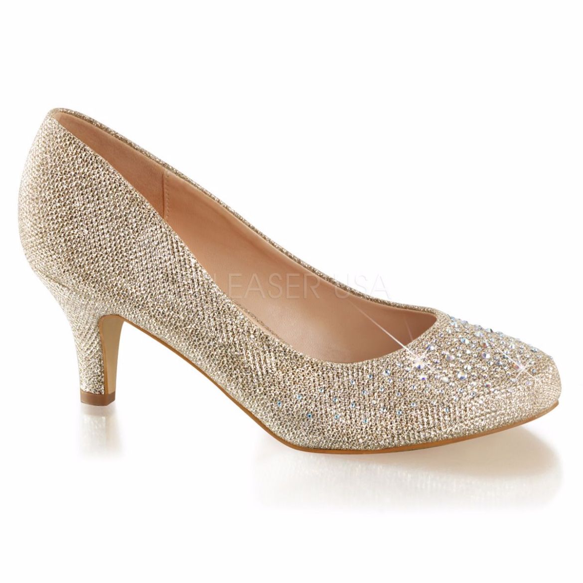 Product image of Fabulicious DORIS-06 Nude Glitter Mesh Fabric 2 1/2 inch (6.4 cm) Kitten Heel Pump Embellished With Rhinestones Glitter Court Pump Shoes
