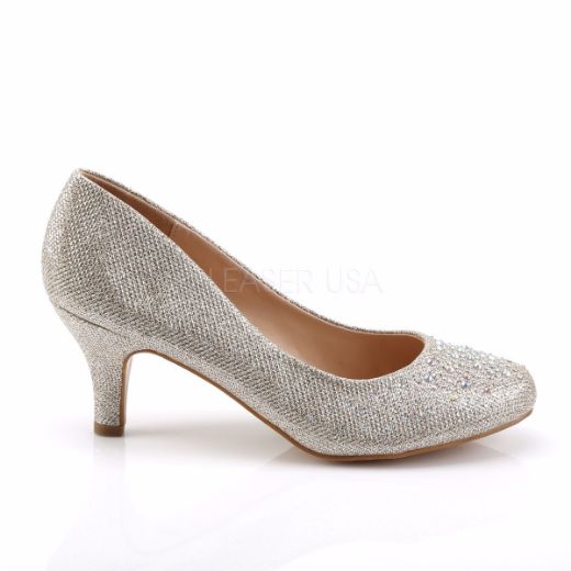 Product image of Fabulicious DORIS-06 Nude Glitter Mesh Fabric 2 1/2 inch (6.4 cm) Kitten Heel Pump Embellished With Rhinestones Glitter Court Pump Shoes