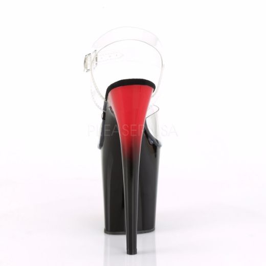 Product image of Pleaser FLAMINGO-808BR Clear/Red-Black 8 inch (20 cm) Heel 4 inch (10 cm) Platform Two Tone Ankle Strap Sandal Shoes