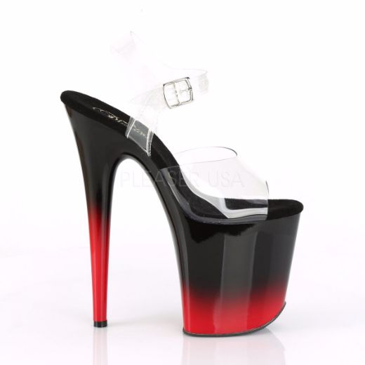 Product image of Pleaser FLAMINGO-808BR-H Clear/Black-Red 8 inch (20 cm) Heel 4 inch (10 cm) Platform Two Tone Ankle Strap Sandal Shoes