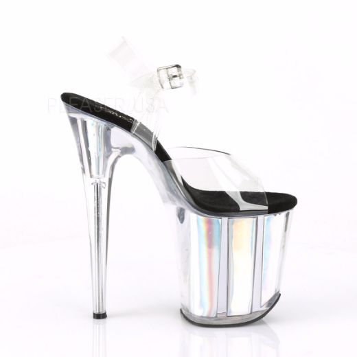 Product image of Pleaser FLAMINGO-808HGI Clear/Silver Holographic Inserts 8 inch (20 cm) Heel 4 inch (10 cm) Platform Ankle Strap Sandal With  Holographic Inserts Shoes