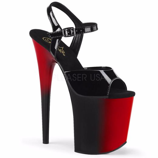 Product image of Pleaser FLAMINGO-809BR Black Patent/Red-Black 8 inch (20.3 cm) Heel 4 inch (10.2 cm) Platform Two Tone Ankle Strap Sandal Shoes