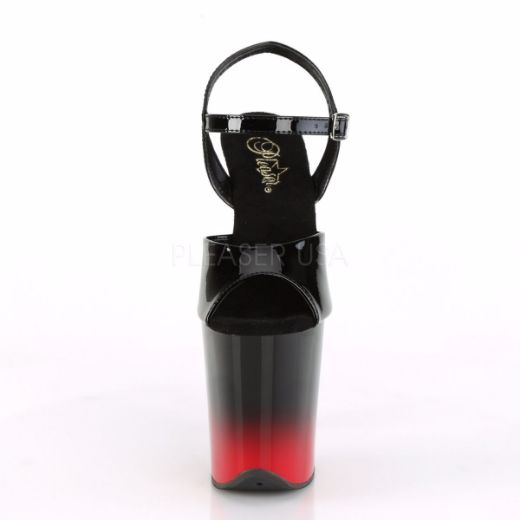 Product image of Pleaser FLAMINGO-809BR-H Black Patent/Black-Red 8 inch (20.3 cm) Heel 4 inch (10.2 cm) Platform Two Tone Ankle Strap Sandal Shoes