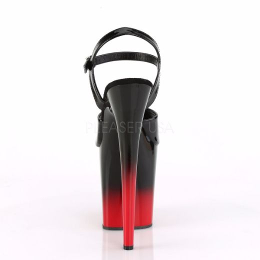 Product image of Pleaser FLAMINGO-809BR-H Black Patent/Black-Red 8 inch (20.3 cm) Heel 4 inch (10.2 cm) Platform Two Tone Ankle Strap Sandal Shoes