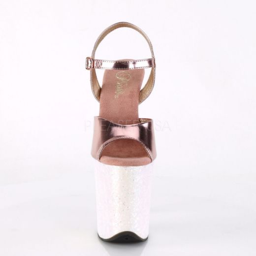 Product image of Pleaser FLAMINGO-809LG Rose Gold Metallic Polyurethane (Pu)/Multicolour Multicolour Glitter 8 inch (20.3 cm) Heel 4 inch (10.2 cm) Platform Ankle Strap Sandal With  Glitter Bottom Shoes