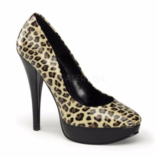 Product image of Pin Up Couture HARLOW-01 Tan Polyurethane (Pu) (Animal Print) 5 1/4 inch (13.3 cm) Heel 1 inch (2.5 cm) P/F Classic Platform Pump Court Pump Shoes
