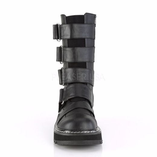Product image of Demonia LILITH-211 Black Vegan Faux Leather 1 1/4 inch Platform Front Straps Mid-Calf Boot Side Zip
