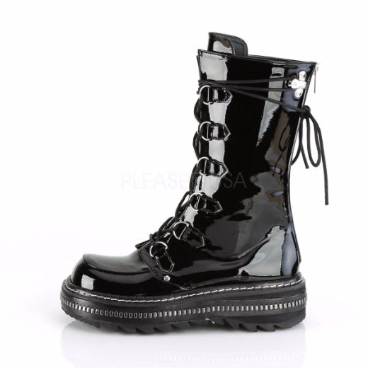Product image of Demonia LILITH-270 Black Patent 1 1/4 inch Platform Lace-Up Mid-Calf Boot Back Zip