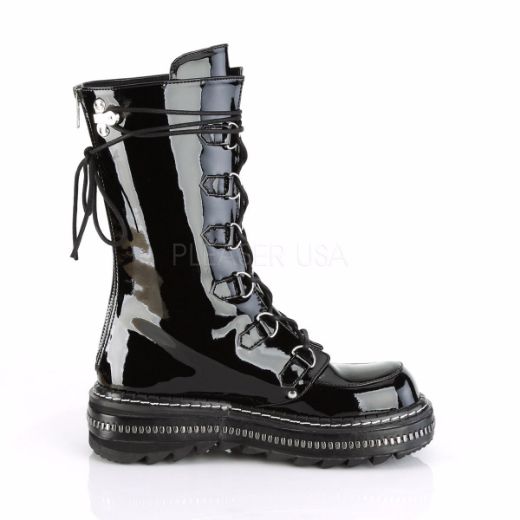 Product image of Demonia LILITH-270 Black Patent 1 1/4 inch Platform Lace-Up Mid-Calf Boot Back Zip