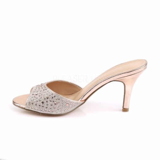 Product image of Fabulicious LUCY-01 Gold Glitter Mesh Fabric 3 1/4 inch (8.3 cm) Heel Slide Embellished With Rhinestones Glitter Slide Mule Shoes