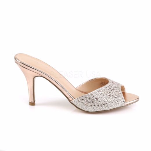 Product image of Fabulicious LUCY-01 Gold Glitter Mesh Fabric 3 1/4 inch (8.3 cm) Heel Slide Embellished With Rhinestones Glitter Slide Mule Shoes